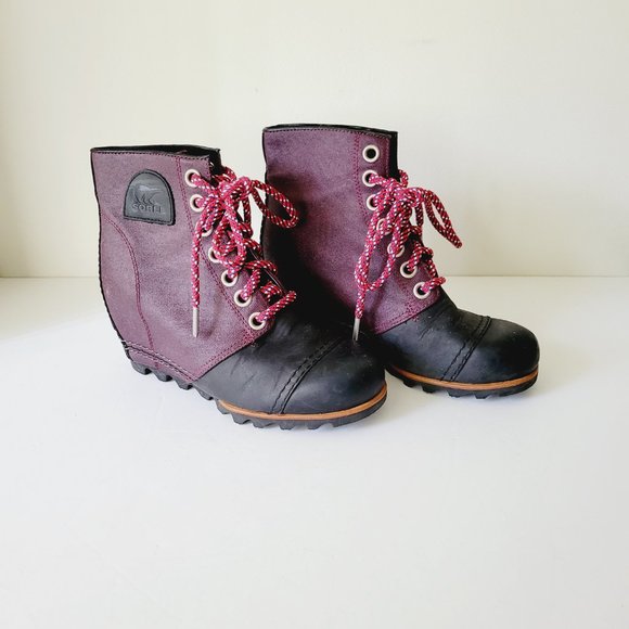 Sorel PDX 1964 Weatherproof Lace Up Wedge Boots Women’s Size 7 Purple and Black - Picture 8 of 9